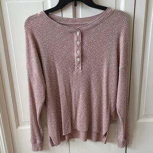 American Eagle Outfitters Mauve Ribbed Long Sleeve Henley
